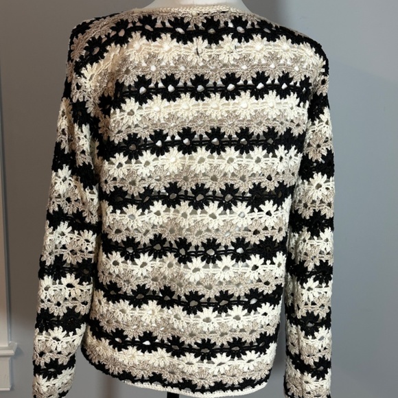 Curio - hand knitted Ramie/Cotton blend cream/beige/black cardigan. Size L. EUC! - Picture 2 of 5
